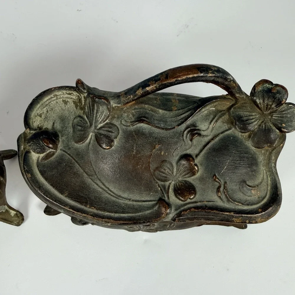 2 Antique Victorian Jewelry Trinket Box Art Nouveau Casket Gold Gilt Floral Rose
